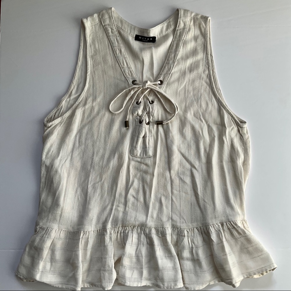 Maven West sleeveless Top Ivory Ruffled Hem Medium